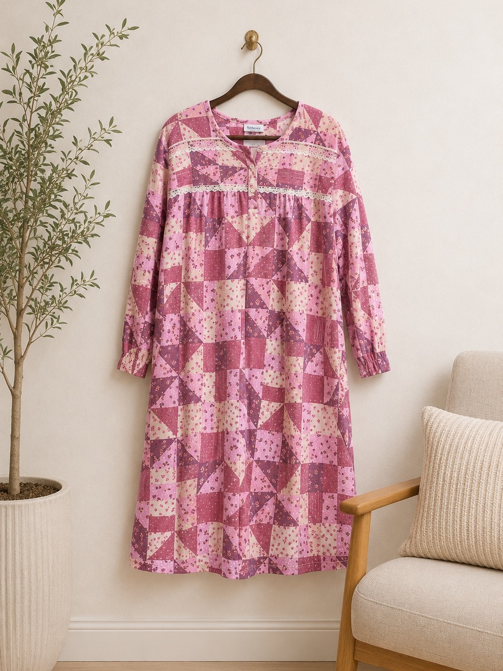 Silverts‎ Adaptive Open Back Hospital Gown 3XL Cotton Flannel No Peek Pink Snap